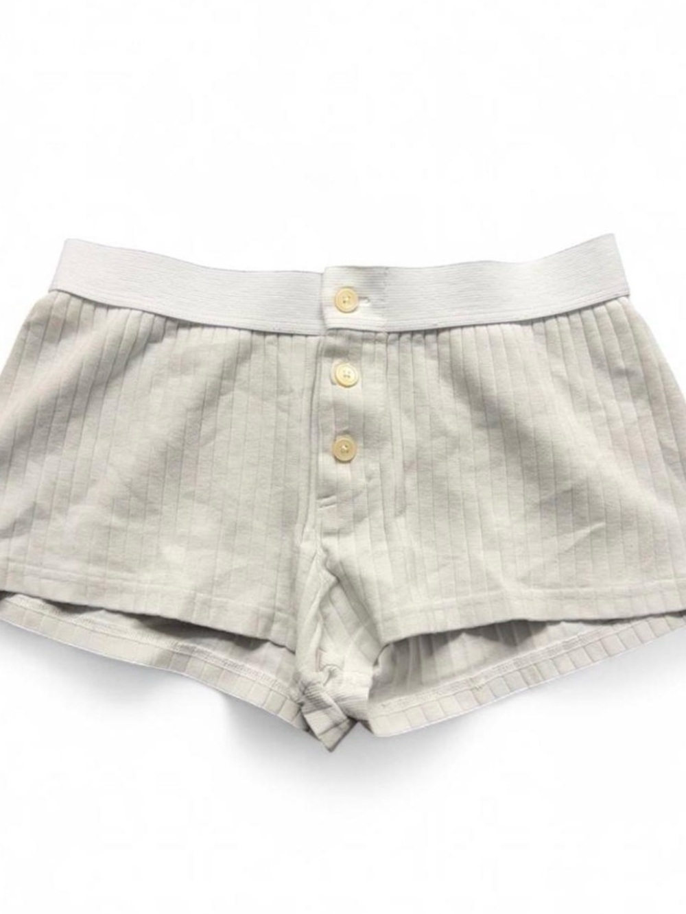 Brandy Melville Off-White Ribbed Button-Front Shorts